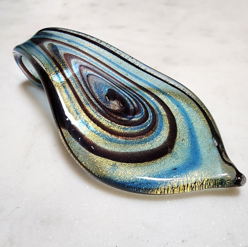 Art Glass Pendant Handmade Abstract Swirl Design Blue Iridescent Chocolate